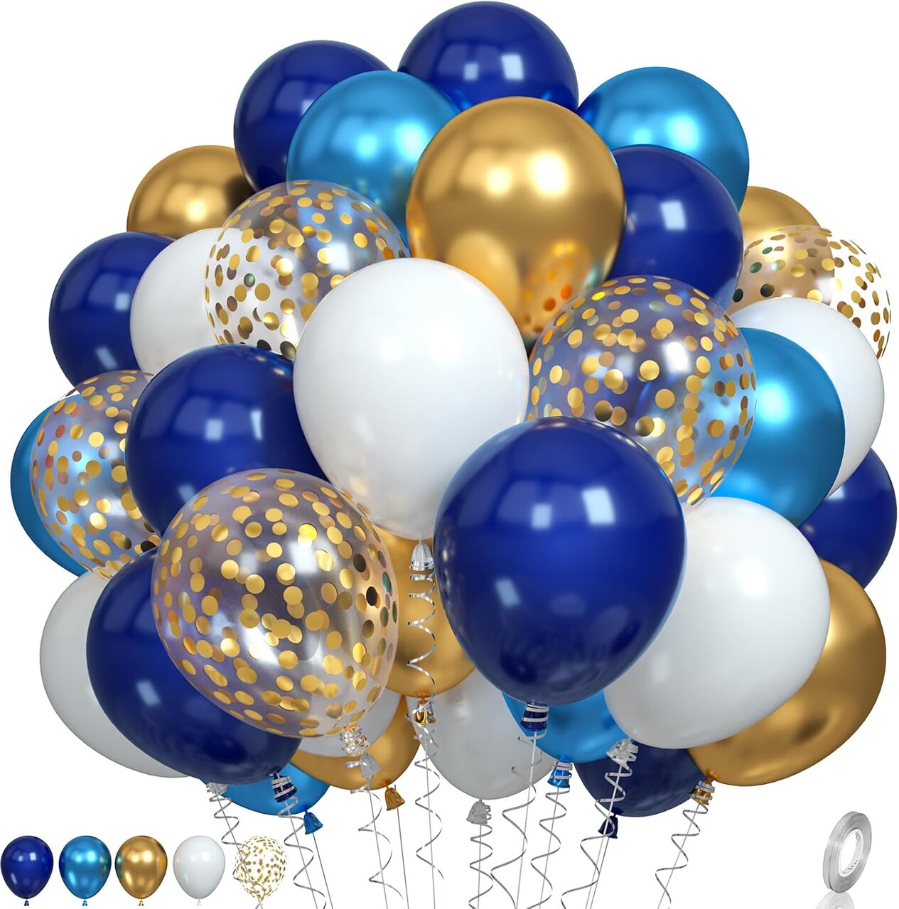Navy Blue and Gold Balloons – Metallic Gold, Navy, White & Gold Confetti Latex Balloons for Birthday, Graduation, Baby Shower & Wedding Decorations